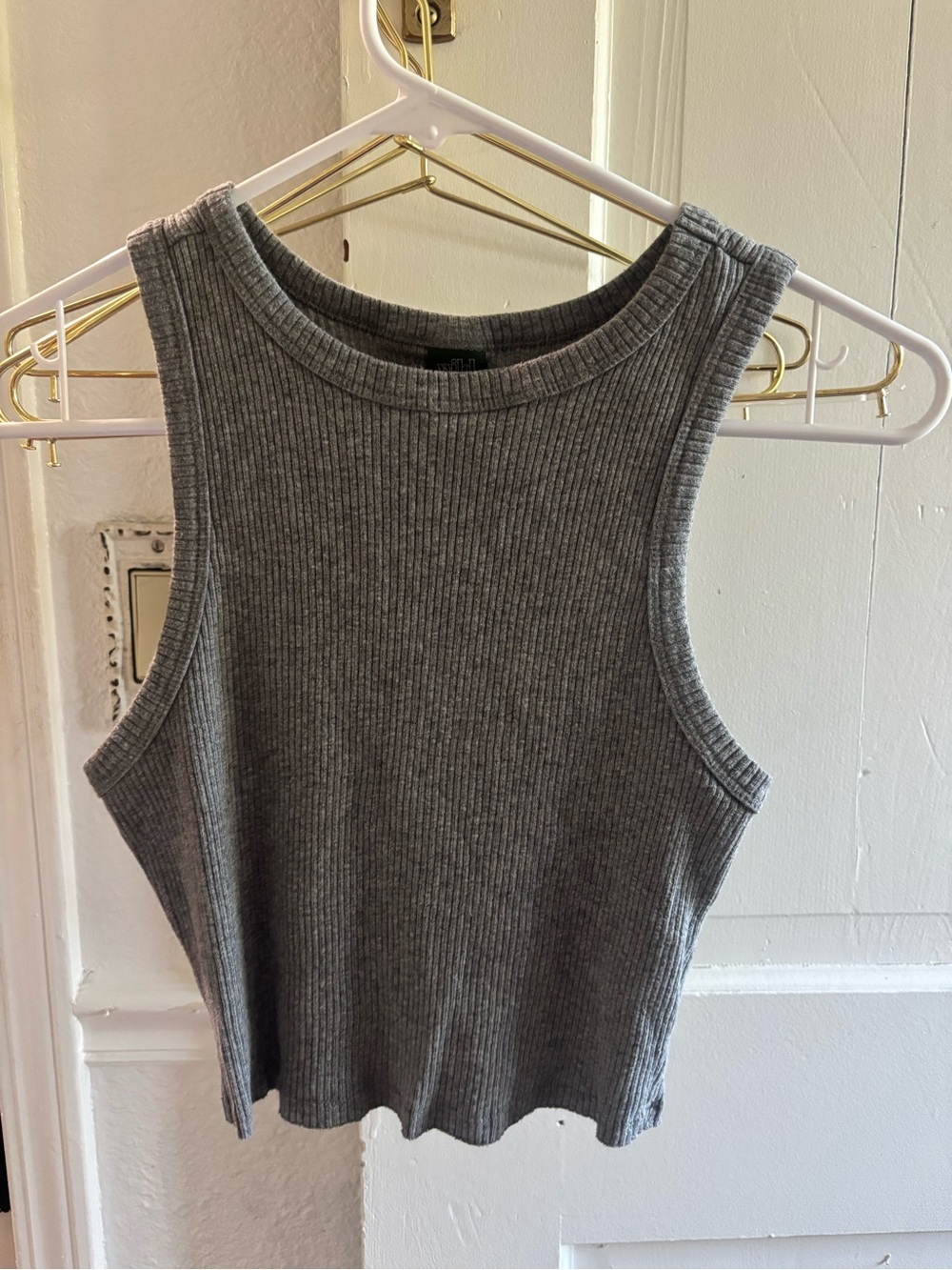 Grey Ribbed Cropped Tank Top